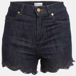 RED Valentino Dark Blue Denim Fringed Shorts S