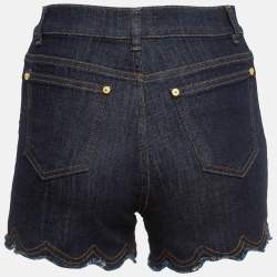 RED Valentino Dark Blue Denim Fringed Shorts S