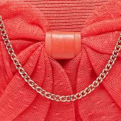 RED Valentino Coral Orange Raffia and Lace Bow Chain Bag