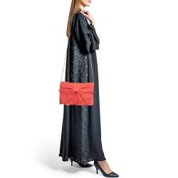 RED Valentino Coral Orange Raffia and Lace Bow Chain Bag