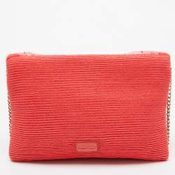 RED Valentino Coral Orange Raffia and Lace Bow Chain Bag
