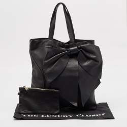 Pre Owned RED Valentino Black Leather Bow Tote