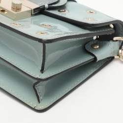 RED Valentino Dusky Blue Patent Leather Grommet Detailed Shoulder Bag