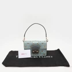 RED Valentino Dusky Blue Patent Leather Grommet Detailed Shoulder Bag