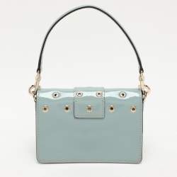 RED Valentino Dusky Blue Patent Leather Grommet Detailed Shoulder Bag
