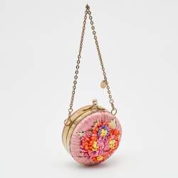 RED Valentino Pink Straw and Leather Daisy Round Chain Purse