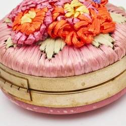 RED Valentino Pink Straw and Leather Daisy Round Chain Purse