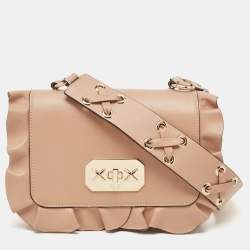 RED Valentino Beige Leather Rock Ruffles Crossbody Bag