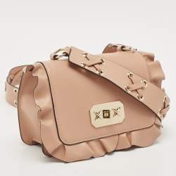 RED Valentino Beige Leather Rock Ruffles Crossbody Bag