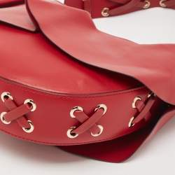 RED Valentino Red Leather Ruffle Hobo