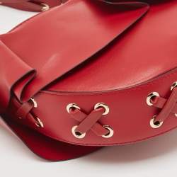 RED Valentino Red Leather Ruffle Hobo