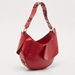 RED Valentino Red Leather Ruffle Hobo