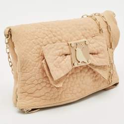 RED Valentino Beige Leather Bow Fold Over Chain Shoulder Bag