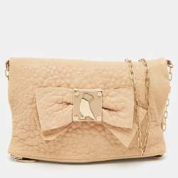 RED Valentino Beige Leather Bow Fold Over Chain Shoulder Bag