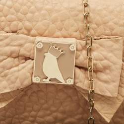 RED Valentino Beige Leather Bow Fold Over Chain Shoulder Bag
