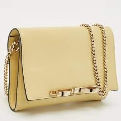 Pre Owned RED Valentino Light Yellow Leather Bow Chain Clutch