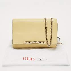 Pre Owned RED Valentino Light Yellow Leather Bow Chain Clutch
