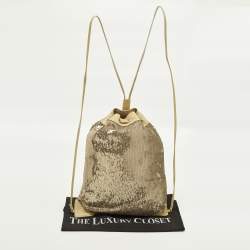 مملوكة مسبقًا RED Valentino Small Gold/Cream Sequins Drawstring Backpack