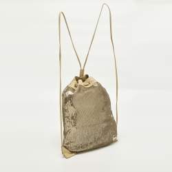 مملوكة مس�بقًا RED Valentino Small Gold/Cream Sequins Drawstring Backpack