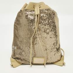 مملوكة مسبقًا RED Valentino Small Gold/Cream Sequins Drawstring Backpack