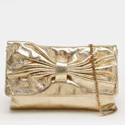 Pre Owned RED Valentino Bow Gold Leather Chain Clutch