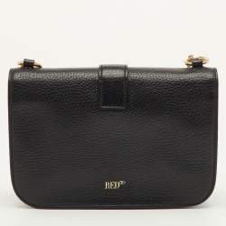 Pre Owned حقيبة كتف ريد فالنتينو سلسلة تفاصيل إبزيم جلد أسود