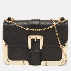 Pre Owned RED Valentino Black Leather Buckle Detail Chain Shoulder Bag
