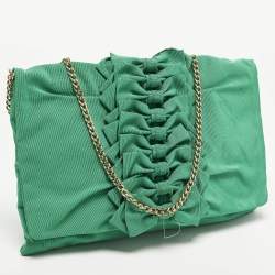 Pre Owned RED Valentino Bow Applique Green Nylon Chain Clutch