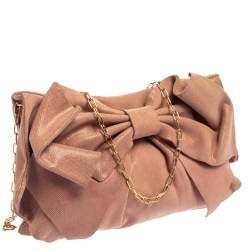 Red Valentino Pink Textured Leather Bow Flap Chain  Shoulder Bag