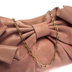Red Valentino Pink Textured Leather Bow Flap Chain  Shoulder Bag