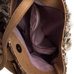 Pre Owned Red Valentino Light Brown/Metallic Gold Sequin and Leather Bow Crossbody Bag