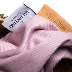 Pre Owned Red Valentino Light Brown/Metallic Gold Sequin and Leather Bow Crossbody Bag