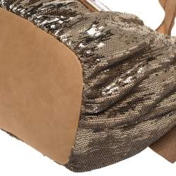 Pre Owned Red Valentino Light Brown/Metallic Gold Sequin and Leather Bow Crossbody Bag