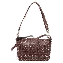 Pre Owned RED Valentino Burgundy Leather Flower Puzzle Crossbody Bag