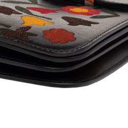 Pre Owned RED Valentino Black Leather and Floral Suede Shoulder Bag