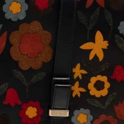 Pre Owned RED Valentino Black Leather and Floral Suede Shoulder Bag