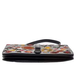 Pre Owned RED Valentino Black Leather and Floral Suede Shoulder Bag