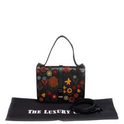 Pre Owned RED Valentino Black Leather and Floral Suede Shoulder Bag