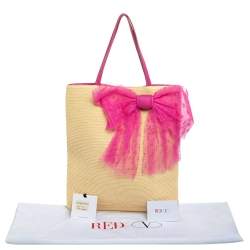RED Valentino Beige/Pink Raffia And Lace Bow Tote