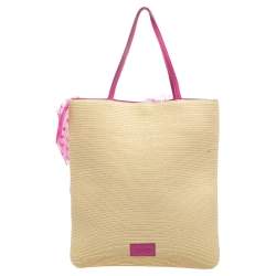 RED Valentino Beige/Pink Raffia And Lace Bow Tote