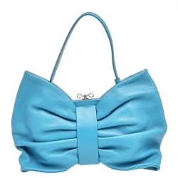 RED Valentino Blue Leather Bow Clutch