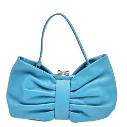 RED Valentino Blue Leather Bow Clutch