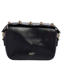 Pre Owned Red Valentino Black Leather Flap Crossbody Bag