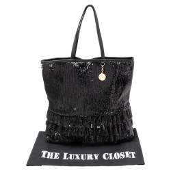 Pre Owned RED Valentino Black Sequins Ruffled Tote