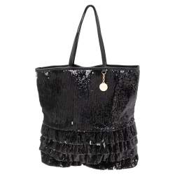 Pre Owned RED Valentino Black Sequins Ruffled Tote