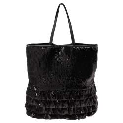 Pre Owned RED Valentino Black Sequins Ruffled Tote