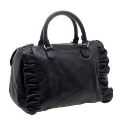 Pre Owned RED Valentino Black Leather Ruffle Boston Bag