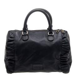 Pre Owned RED Valentino Black Leather Ruffle Boston Bag