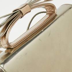 Pre Owned RED Valentino Light Gold Mirror Laminated Leather Flap Top Handle Bag