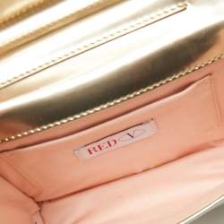 Pre Owned RED Valentino Light Gold Mirror Laminated Leather Flap Top Handle Bag